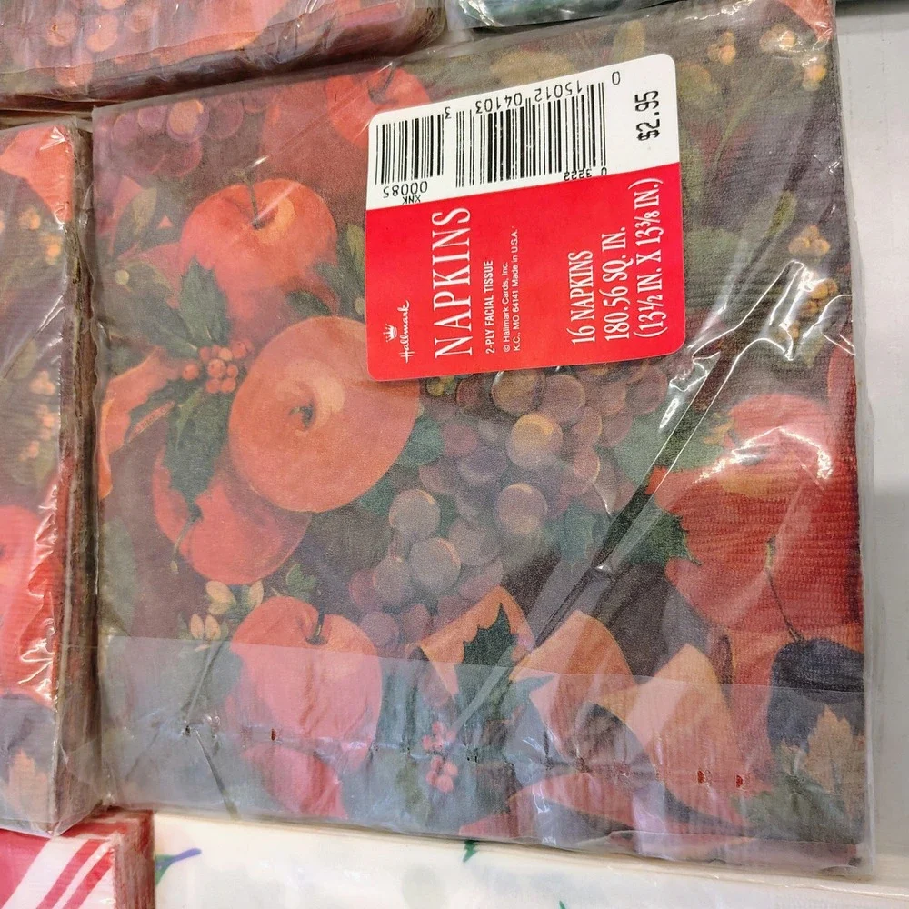 Hallmark Vintage Paper Napkins Lot 7 Packs Christmas Thanksgiving Fruit‎ Holly
